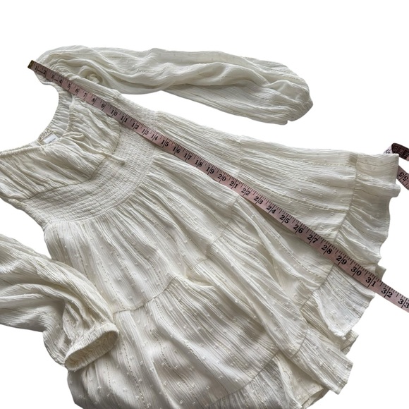 L*SPACE Cassidy Dress Anthropologie White Ruffle Long Sleeve Gold Medium Viscose - Picture 16 of 16